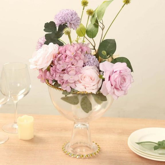 BalsaCircle 8 in Clear Compote Pedestal Bowl Flower Vase with Gold Beaded Rim Party Events Decorations Supplies