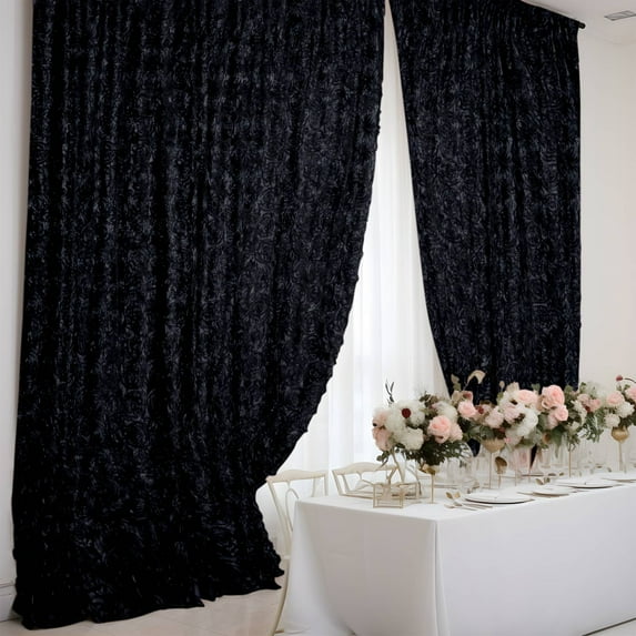 BalsaCircle 8x8 feet Black Satin Curtain Rosette Wedding Photography Backdrop Panel Party Events Home Supplies
