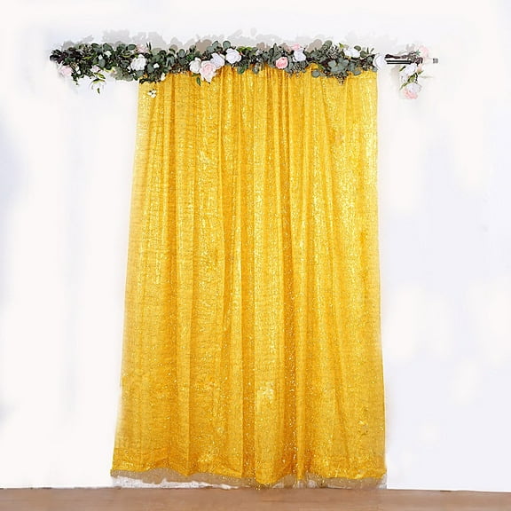 BalsaCircle 8x8 feet Gold Metallic Fringe Polyester Backdrop Curtain Panel Party Events Decorations Supplies