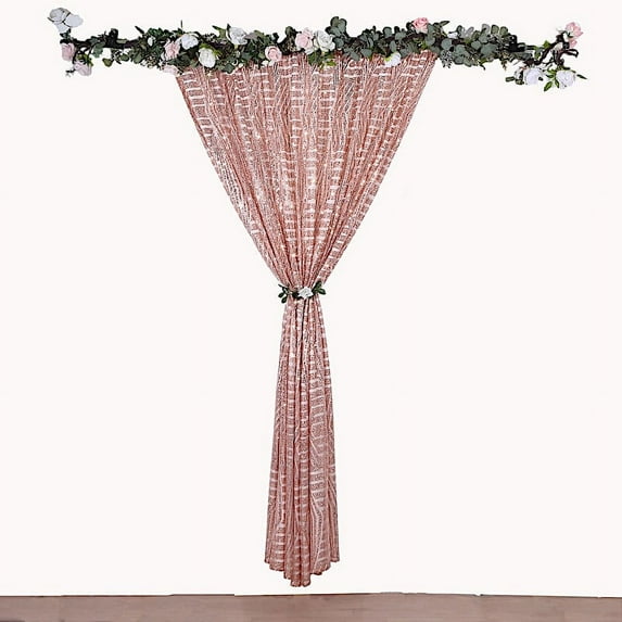 BalsaCircle 8x8 feet Rose Gold Geometric Sequined Mesh Backdrop Curtain Panel Party Events Reception Decorations