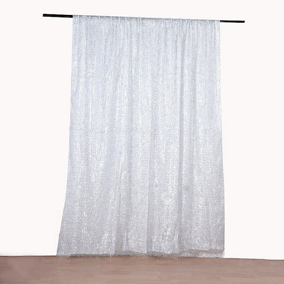 BalsaCircle 8x8 feet Silver Metallic Fringe Polyester Backdrop Curtain Panel Party Events Decorations Supplies