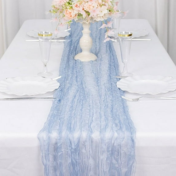 Balsa Circle 9 feet Dusty Blue Crinkled Sheer Organza Table Runner Party Events Reception Tableware Decorations Supplies