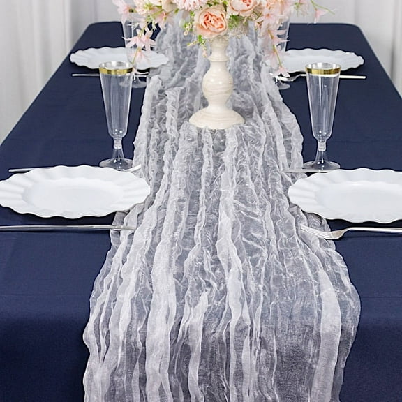 Balsa Circle 9 feet White Crinkled Sheer Organza Table Runner Party Events Reception Tableware Decorations Supplies