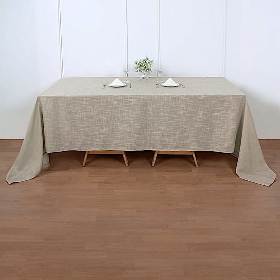 BalsaCircle 90" x 132" Beige Rectangular Premium Polyester Faux Burlap Tablecloth Reception