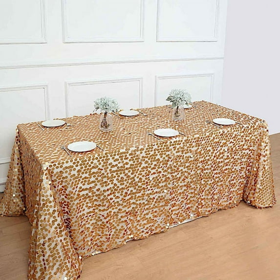 BalsaCircle 90" x 132" Big Payette Sequin Tablecloth Matte Champagne