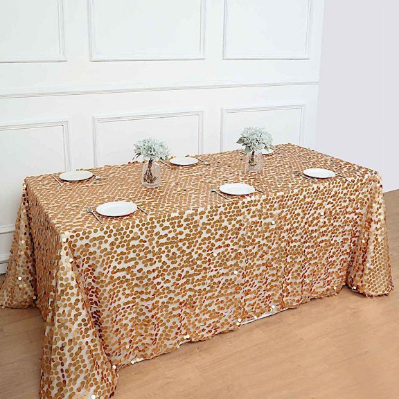 BalsaCircle 90" x 132" Big Payette Sequin Tablecloth Matte Champagne