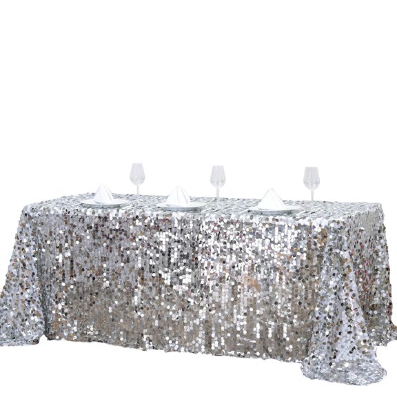 BalsaCircle 90" x 132" Big Payette Sequin Tablecloth Silver