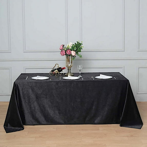 BalsaCircle 90" x 132" Black Rectangular Premium Velvet Tablecloth Table Linens