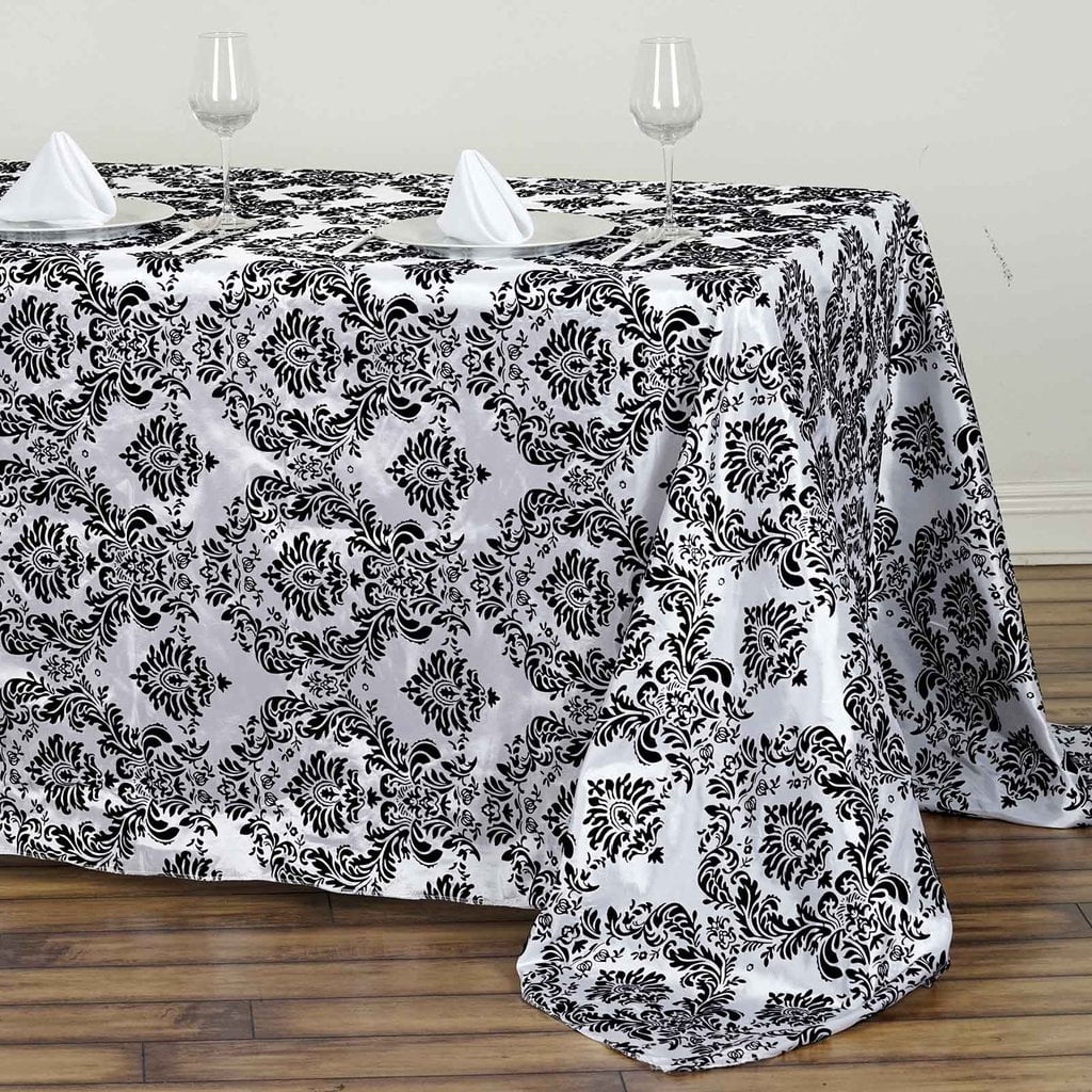 BalsaCircle 90" x 132" Black White Damask Flocked Tablecloth Dining ...