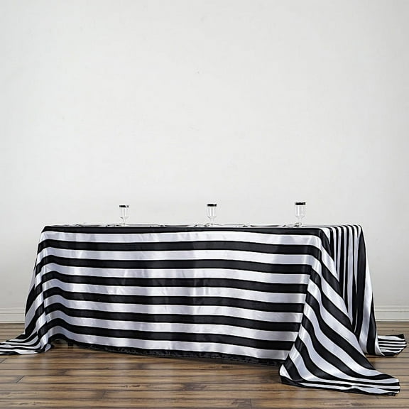 BalsaCircle 90" x 132" Black White Stripes Satin Rectangle Tablecloth Dining Table Linens