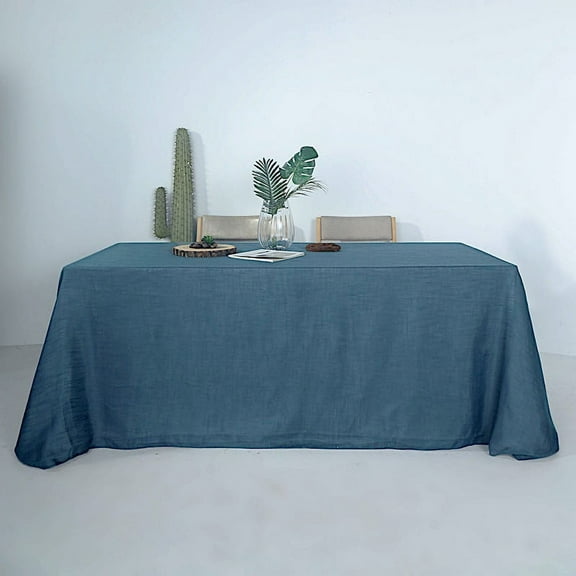 BalsaCircle 90" x 132" Blue Rectangular Premium Polyester Faux Burlap Tablecloth Reception