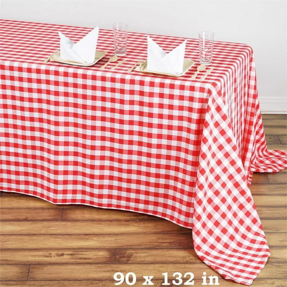 BalsaCircle Red Patriotic Veterans Day 90" x 132" Tablecloth Gingham Checke Polyester Washable 4th of July Linen