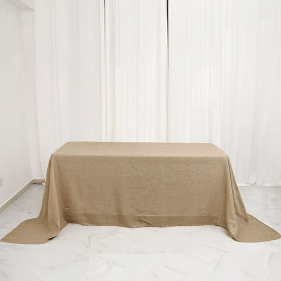 BalsaCircle 90" x 132" Natural Rectangular Faux Burlap Tablecloth Reception Catering