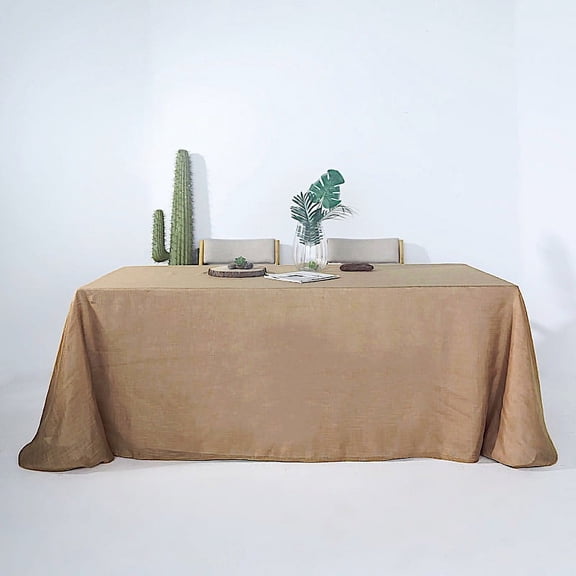 BalsaCircle 90" x 132" Natural Rectangular Premium Polyester Faux Burlap Tablecloth