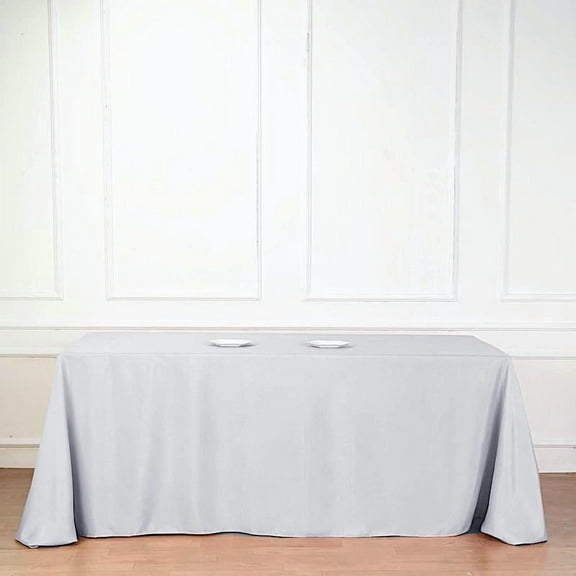 BalsaCircle 90" x 132" Polyester Rectangular Tablecloth Silver