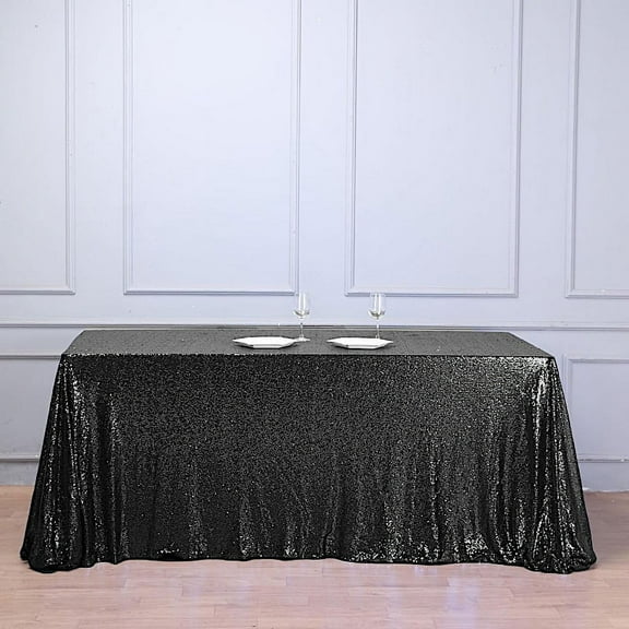 BalsaCircle 90" x 132" Sequin Rectangular Tablecloth Black