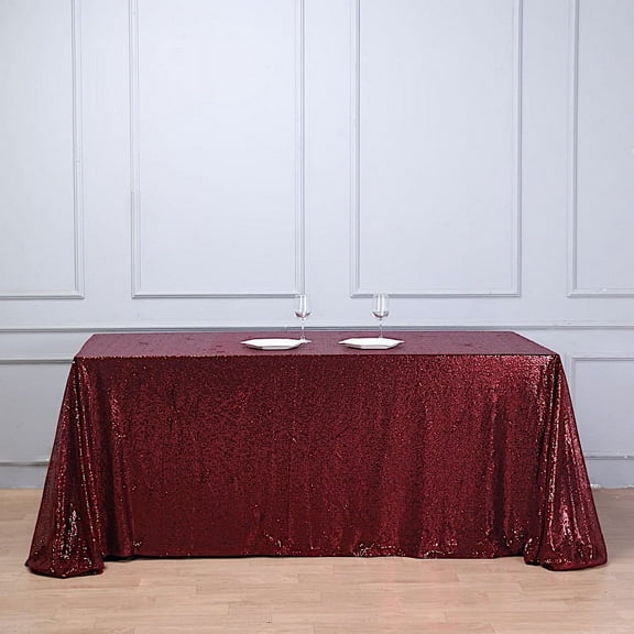 BalsaCircle 90" x 132" Sequin Rectangular Tablecloth Burgundy