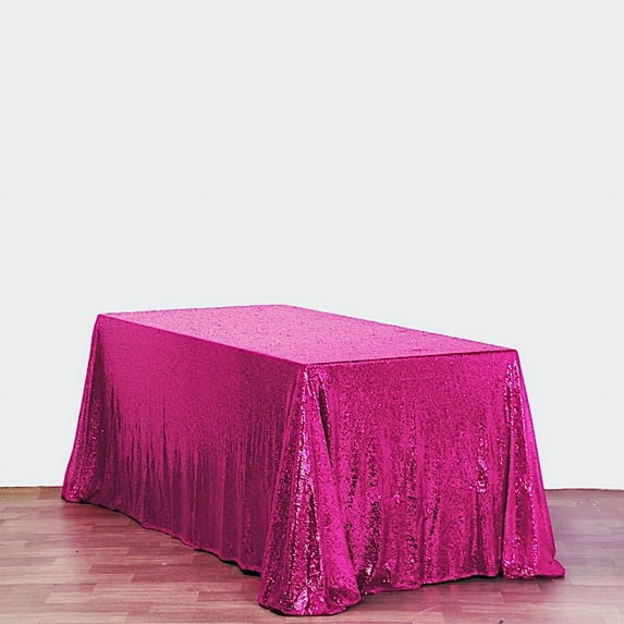 BalsaCircle 90" x 132" Sequin Rectangular Tablecloth Fuchsia
