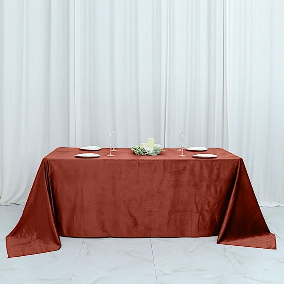 BalsaCircle 90" x 132" Terracotta Rectangular Premium Velvet Tablecloth Table Linens