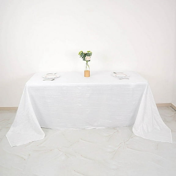 BalsaCircle 90" x 132" White Accordion Crinkle Taffeta Rectangular Tablecloth Reception