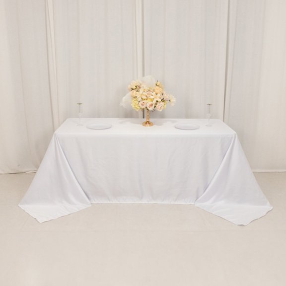 BalsaCircle 90" x 132" White Lamour Satin Rectangular Tablecloth Table Covers Dining Table Linens | 60x102" Washable Fabric Table Cloth Covers for Buffet Events Kitchen Dining Wedding Party Reception
