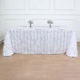 thumbnail image 1 of Balsa Circle 90" x 132" White Leaf Petals Taffeta Rectangle Tablecloth Reception Catering, 1 of 8