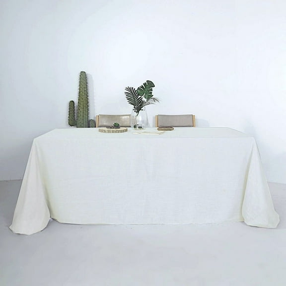 BalsaCircle 90" x 132" White Rectangular Premium Polyester Faux Burlap Tablecloth Reception