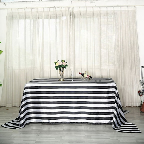 BalsaCircle 90" x 156" Black White Satin Stripes Rectangle Tablecloth Dining Linens
