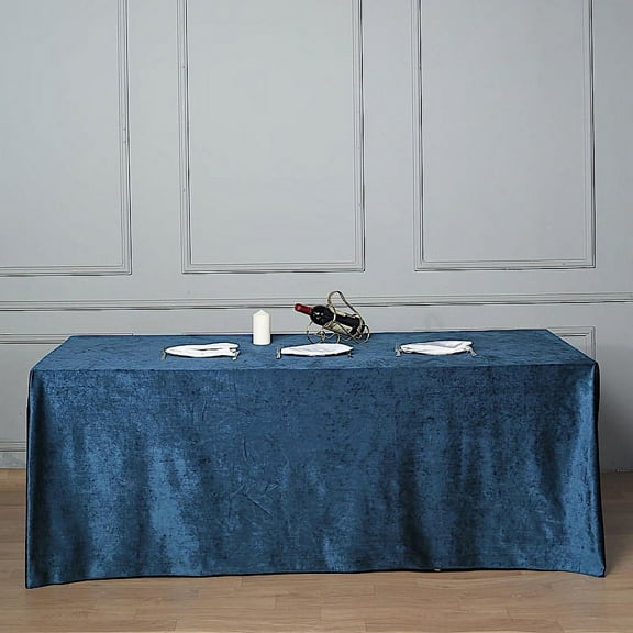 Balsa Circle 90" x 156" Navy Blue Rectangular Premium Velvet Tablecloth Table Linens