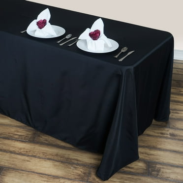BalsaCircle 90" x 156" Polyester Rectangular Tablecloth Rounded Corners Black