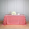thumbnail image 1 of Balsa Circle 90" x 156" Red White Satin Stripes Rectangle Tablecloth Reception Dining Linens, 1 of 6