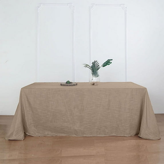 BalsaCircle 90" x 156" Taupe Rectangular Premium Polyester Faux Burlap Tablecloth Reception