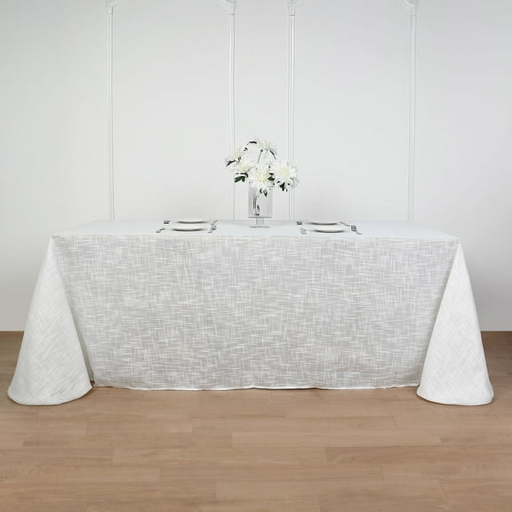 BalsaCircle 90" x 156" White Rectangular Premium Polyester Faux Burlap Tablecloth Reception