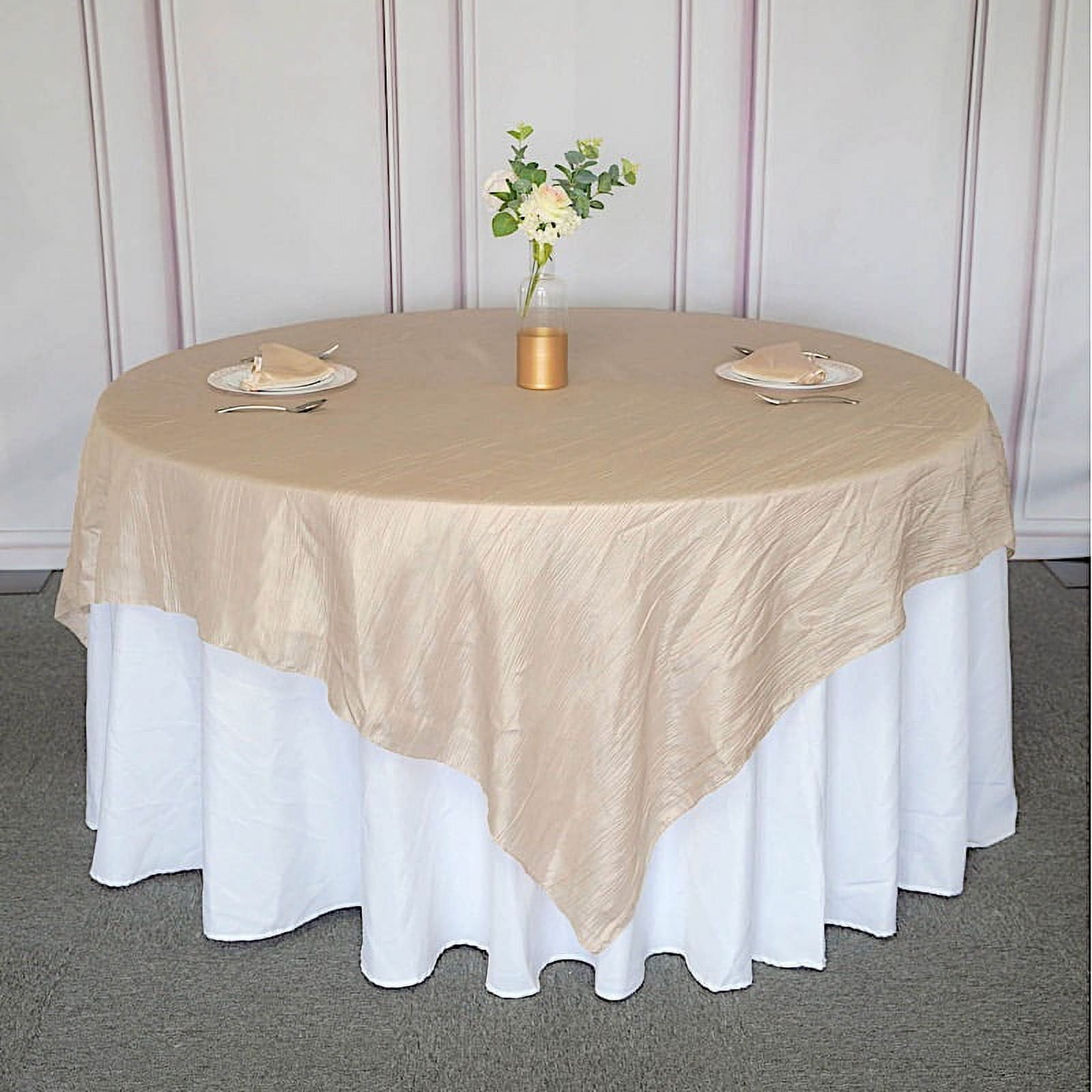 BalsaCircle 90" x 90" Beige Metallic Crinkled Taffeta Square Table ...
