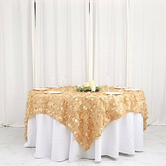 BalsaCircle 90" x 90" Champagne Leaf Petals Taffeta Square Table Overlay Wedding Party Tablecloth
