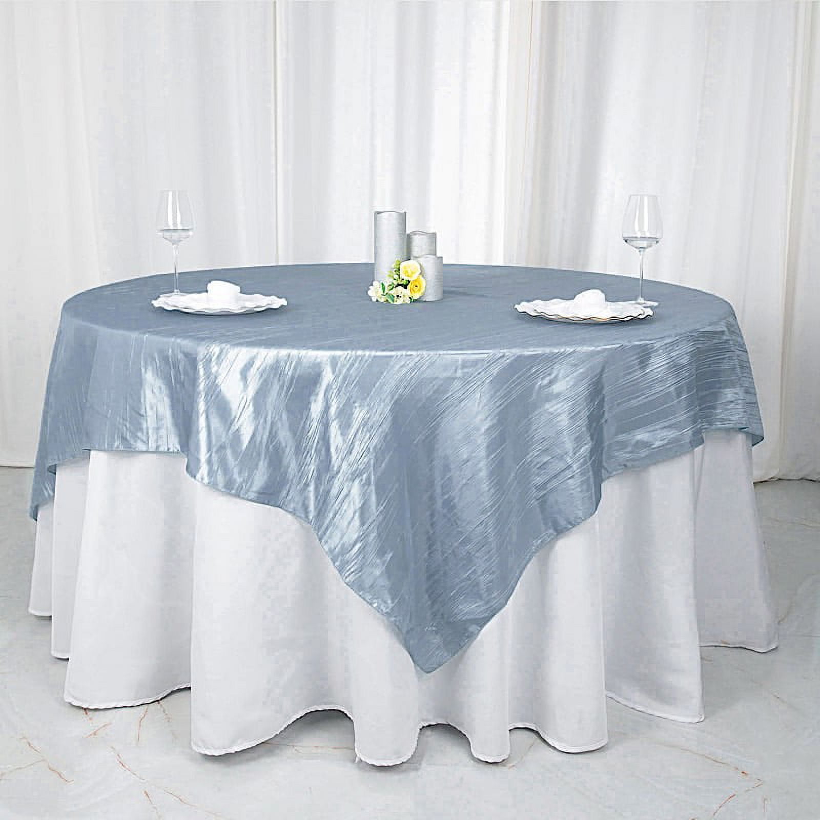 BalsaCircle 90" x 90" Dusty Blue Metallic Crinkled Taffeta Square Table Overlay Party Tablecloth ...