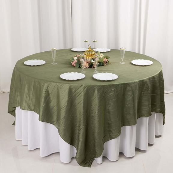 BalsaCircle 90" x 90" Dusty Sage Green Metallic Crinkled Taffeta Square Table Overlay Tablecloth