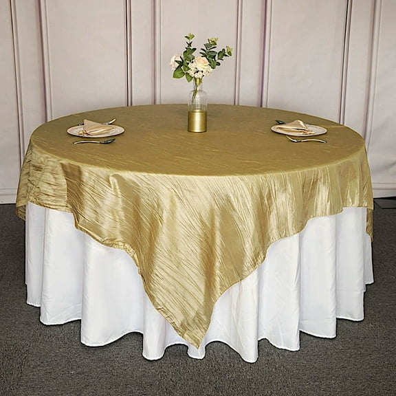 BalsaCircle 90" x 90" Gold Metallic Crinkled Taffeta Square Table Overlay Party Tablecloth