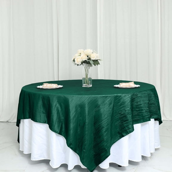 Balsa Circle 90" x 90" Hunter Green Metallic Crinkled Taffeta Square Table Overlay Tablecloth