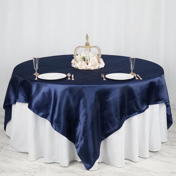 BalsaCircle 90" x 90" Navy Blue Square Satin Table Overlays Wedding Party Tablecloth Catering