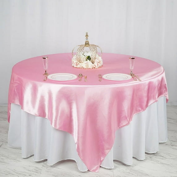 BalsaCircle 90" x 90" Pink Square Satin Table Overlays Wedding Party Tablecloth Catering
