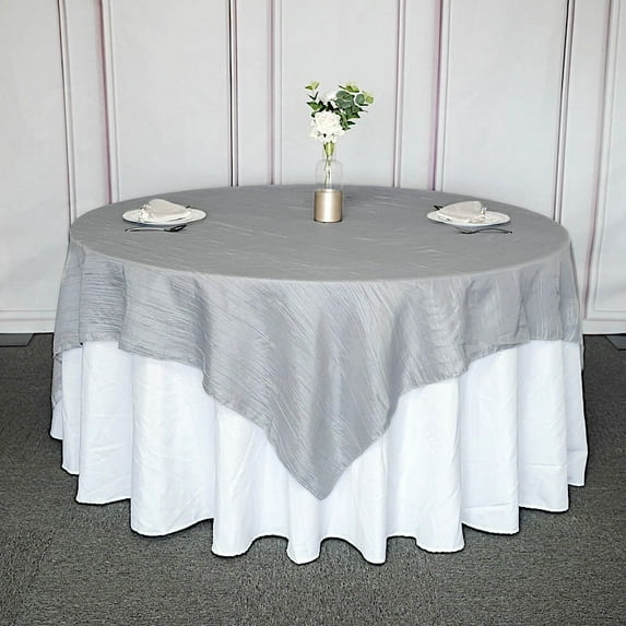 BalsaCircle 90" x 90" Silver Metallic Crinkled Taffeta Square Table Overlay Party Tablecloth