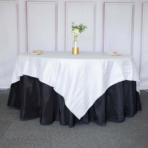 BalsaCircle 90" x 90" White Metallic Crinkled Taffeta Square Table Overlay Party Tablecloth