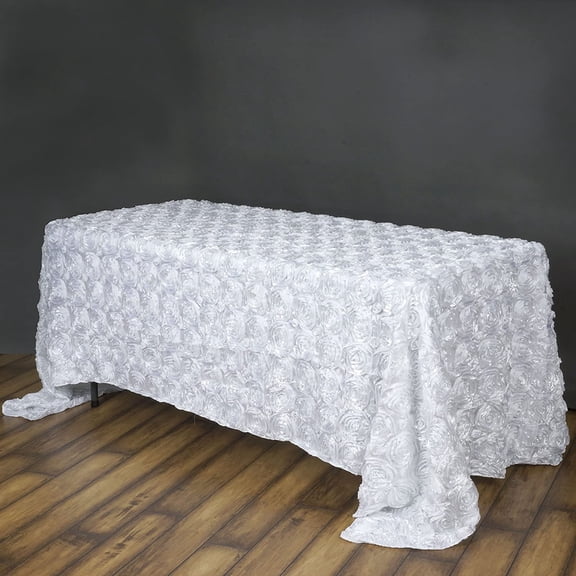 BalsaCircle 90x132 White Satin Raised Rosettes Rectangle Tablecloth Wedding Party Dining Room Table Linens