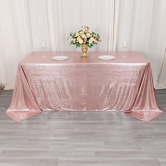 BalsaCircle 90x132 in Rose Gold Sequin Dots Polyester Rectangle Tablecloth Party Events Reception Decorations Supplies
