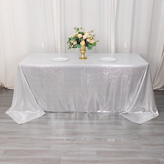 BalsaCircle 90x132 in Silver Sequin Dots Polyester Rectangle Tablecloth Party Events Reception Decorations Supplies