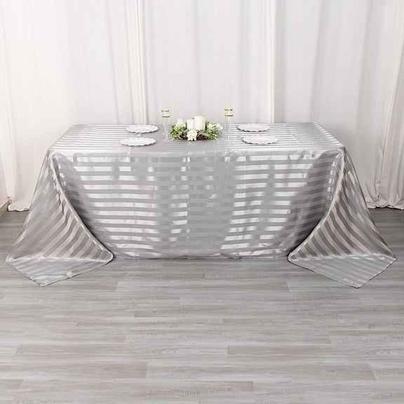 BalsaCircle 90x132 in Silver Stripes Satin Rectangle Tablecloth Wedding Party Linen Events Decorations Supplies