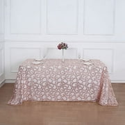 BalsaCircle 90x156" Blush Embroidered Leaves Sequined Sheer Tulle Rectangle Tablecloth Party Event Decoration Supplies