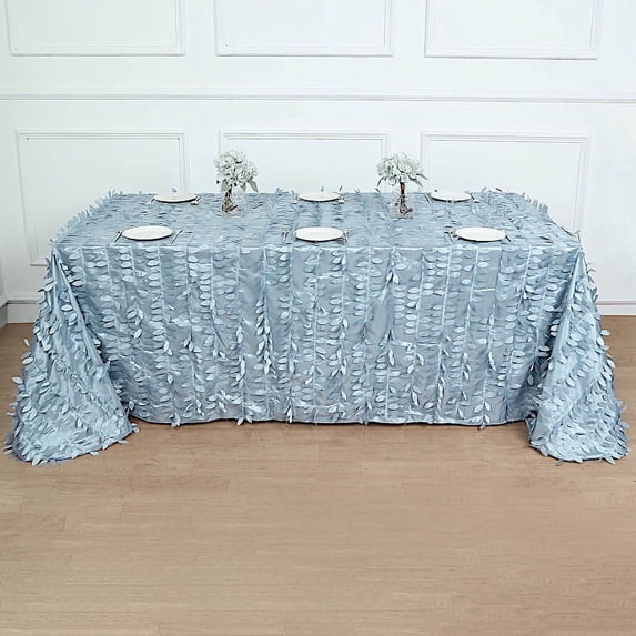 BalsaCircle 90x156 in Dusty Blue Taffeta Rectangle Tablecloth 3D Leaves Petals Design Party Events Decorations Supplies
