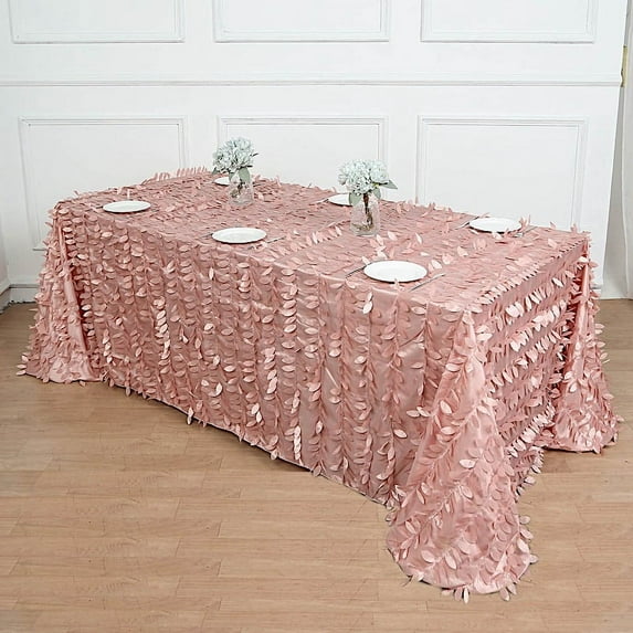 BalsaCircle 90x156 in Dusty Rose Taffeta Rectangle Tablecloth 3D Leaves Petals Design Party Events Decorations Supplies
